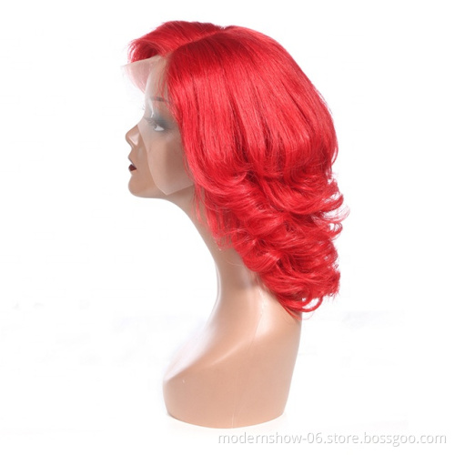 red pixie curl lace frontal wig customized colored hair wig 100% virgin human hair